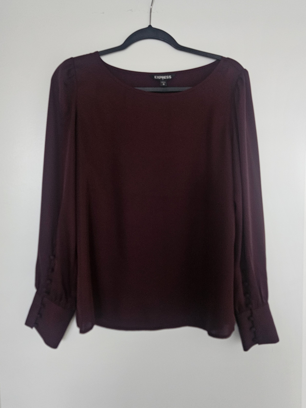 Express Burgundy Long Sleeve Button Cuff Blouse - Medium